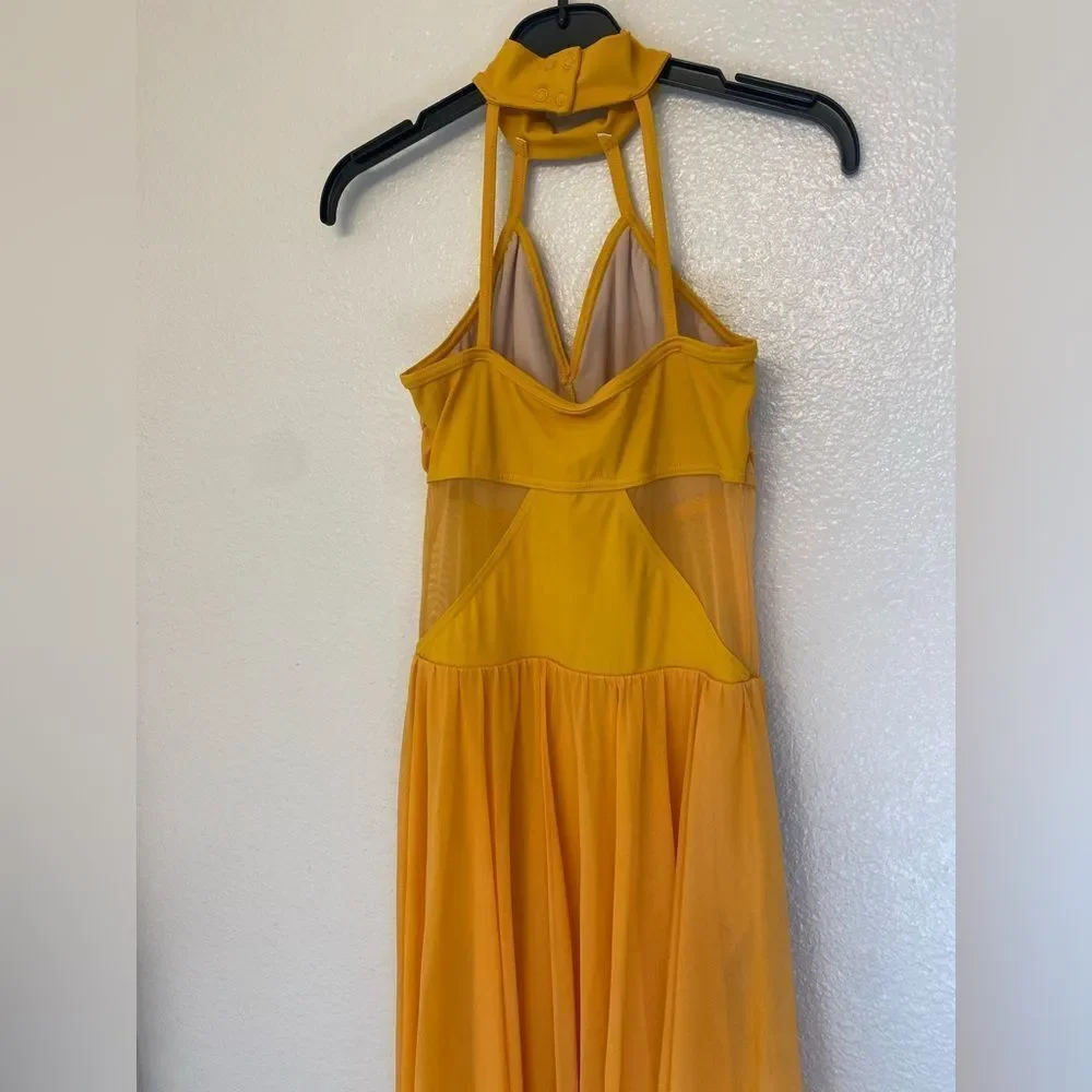 WEISSMAN Elite Dance costume yellow Ruched maxi Dress Mesh Skirt D10470 LC child